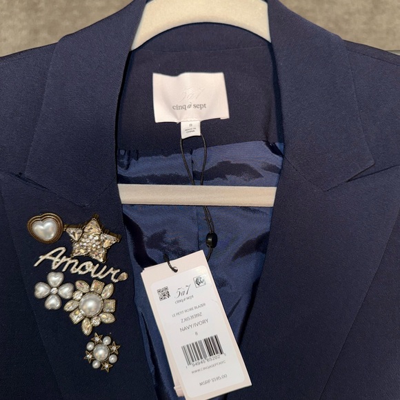 Cinq à Sept Le Petit Roxie Blazer - Midnight Blue Blazer w/Ivory Lace - Size 8 - Picture 3 of 6